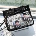 Borsa Ita nera con fiocco in nastro trasparente Borsa da donna Harajuku estetica borse a tracolla di grande capacità Borsa versatile in raso da donna Bolso