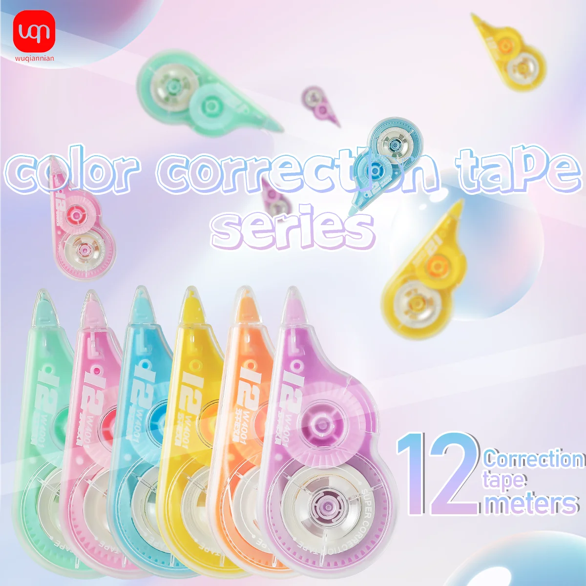WQN-3/6PCS Farb- und Farbkorrekturband, 12 m Länge mit Applikator, Bildungsbedarf für Schule und Büro. Image