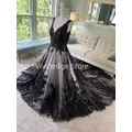 Abito da sposa bianco e nero personalizzato Abito da sposa avorio nero Abito da sposa con scollo a V Abito da sposa in pizzo abiti midi