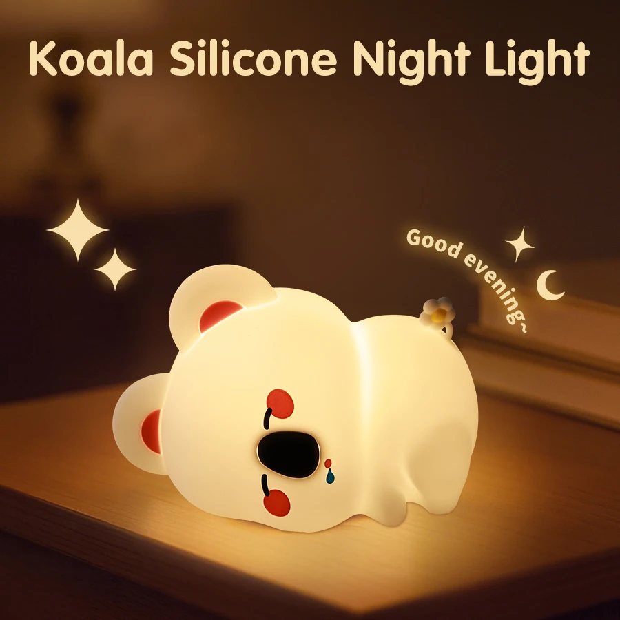 Led süßes Koala-Nachtlicht, wiederaufladbar, Touch-Nachttischlampe für Kinder, dimmbares Silikon-Nachtlicht mit drei Gängen für Raumdekoration