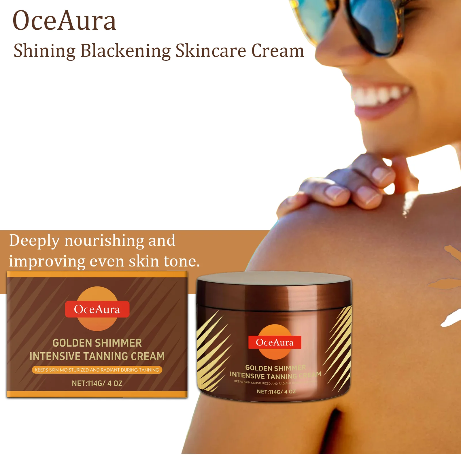 OceAuraTanning Cream Dark Tanning Prevent Sunburn Fake Tan Moisturize Long Lasting Bronzing Shining Brightening Skin 114g Image