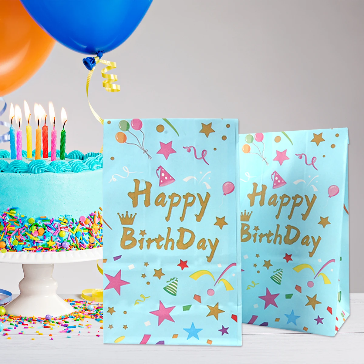 10 Stück bunte Geschenktüten aus Kraftpapier zum Geburtstag, Süßigkeiten, Party-Keks-Lebensmittelbeutel und Geschenkverpackungsbeutel Image