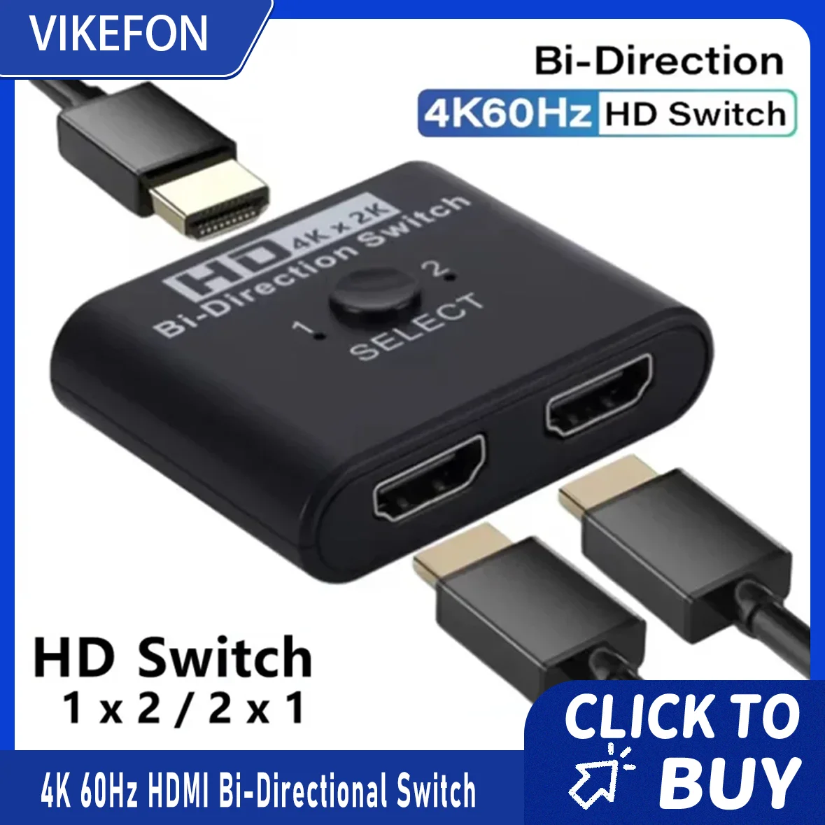 4K 60Hz HDMI Bidirektionaler Schalter 2x1 Splitter 2 Ports Eingang 1 Ausgang für PC Laptop Monitor TV Projektor Audio Video Konverter Image