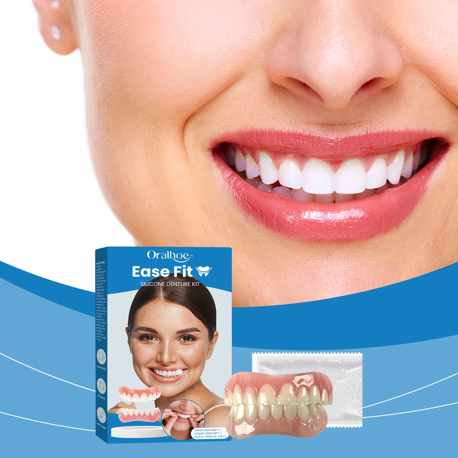 Silikon Reline Prothese Kits Sichere Professionelle Lachen Veneers Gefälschte Zahn Nahtlose Prothese Falsche Zähne Abdeckung Nachahmung Hosenträger Image
