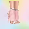 Rosa Fringe Dekor Sandalen Kristall PU Leder Thin High Heel Frauen Schuhe Sommer Schuhe Matte Leder Große Größe Zapatillas Mujer