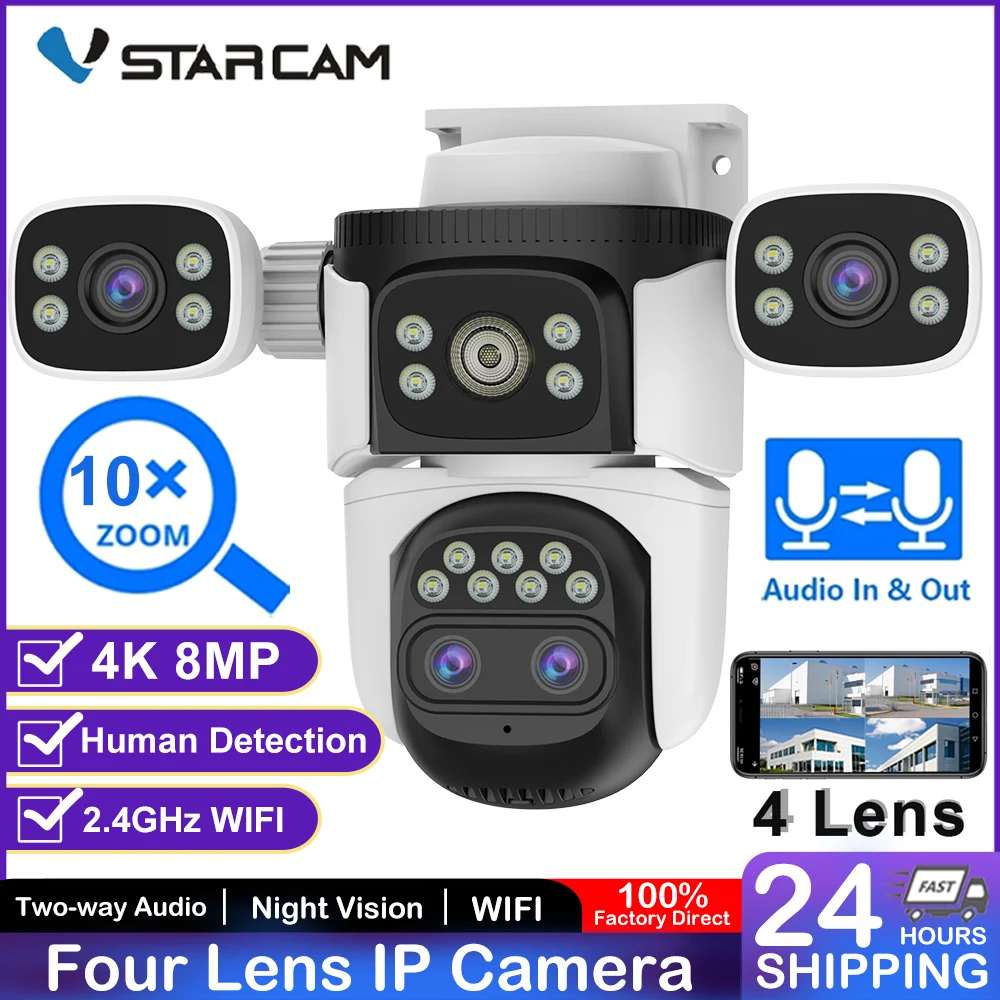Vstarcam 4K 8MP IP Kamera Vier Objektiv Sicherheit Outdoor WIFI Smart Tracking Cam Video Überwachung 10X Zoom IP66 wasserdichte Kamera Image