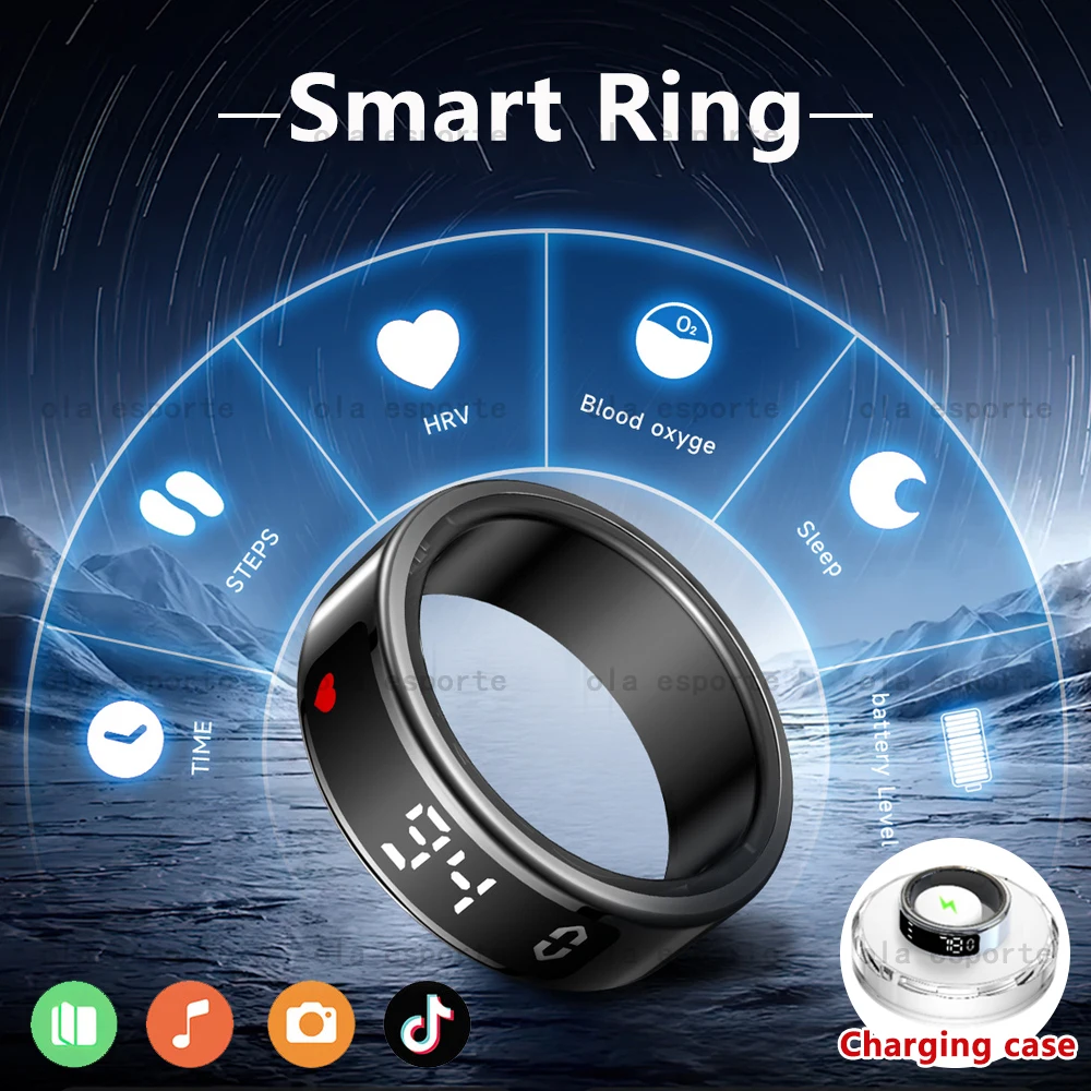 Männer Frauen Neue Smart Ring Mit Lade Fall Digital Display Gesundheit Überwachung Smartring 5ATM Wasserdichte Fitness Ringe Schrittzähler