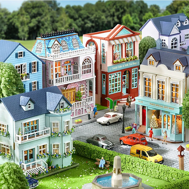 Bricolage Mini maison de poupée en bois avec meubles maison de poupée légère Casa assemblage modèle rose princesse Villa Architecture Kit jouets anniversaire