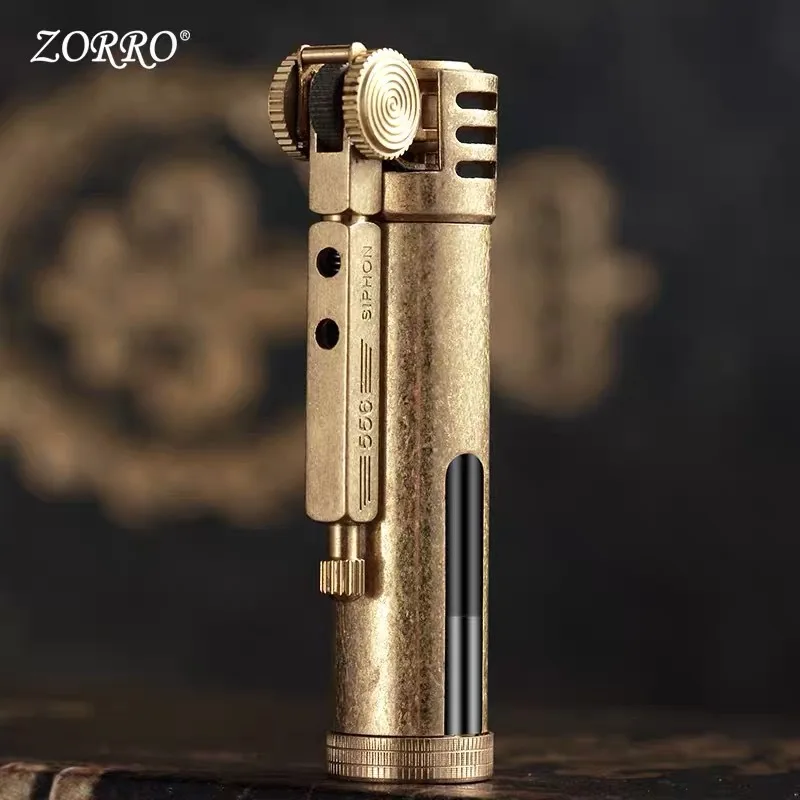 NEUE Zorro Retro Petroleum Feuerzeug Transparent Öl Tank Metall Messing Graben Kerosin Benzin Öl Zigarette Feuerzeuge Männer Geschenk Image