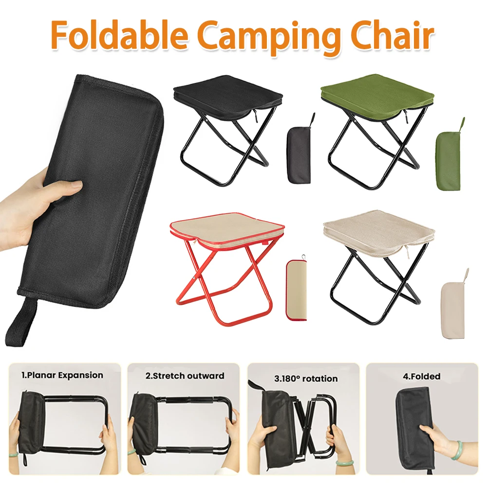 Klappbarer Campingstuhl mit 198,4 Pfund (90 kg) Tragfähigkeit, Outdoor-Stuhl, integrierter Stauraum, Mini-Größe zum Angeln, Klettern, Camping