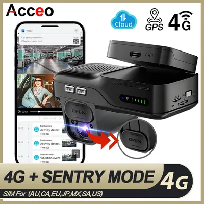 Acceo 4G LTE Dash Cam with Remote Live View Front & Interior GPS Tracking IR Night Vision 24H Parking Mode Car Security Camera
