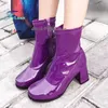 Lila Lackleder Lässige Kurze Stiefel Für Damen Seitlicher Reißverschluss 6CM Blockabsatz Tägliche Schuhe Herbst Frau Im Freien Stiefeletten