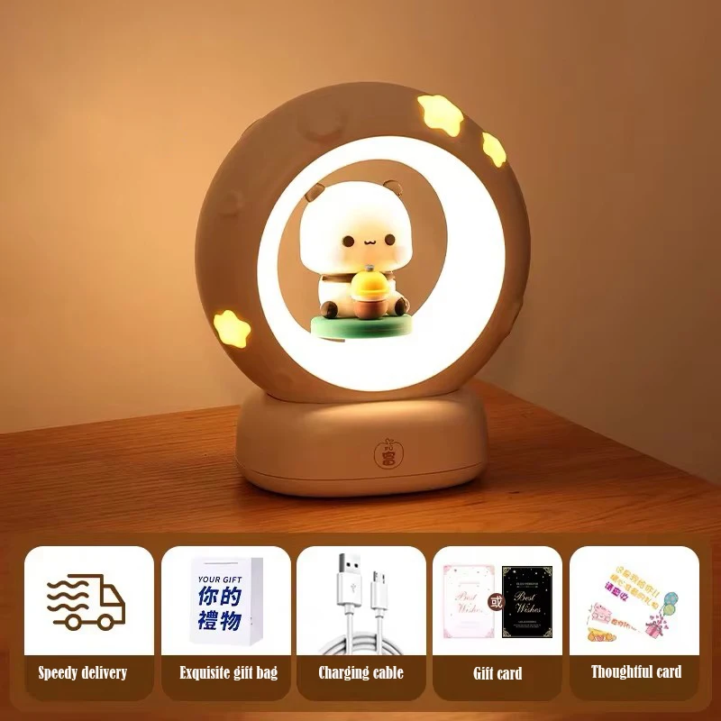 Bubu Dudu Led Nachtlicht USB Lade Kawaii Figur Bär Panda Lampe Dritten Gang Einstellbar Mit Geschenk Karte Geschenk Box Paar Geschenk Image