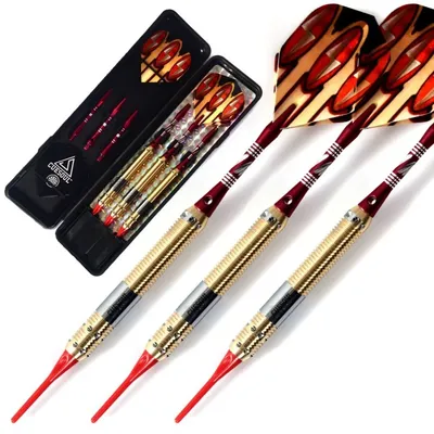 CUESOUL Dart-Set mit weicher Spitze und goldenen 16-g-Dartfässern, auffällige Dartschäfte aus rotem Aluminium für Dardos Electronico Image