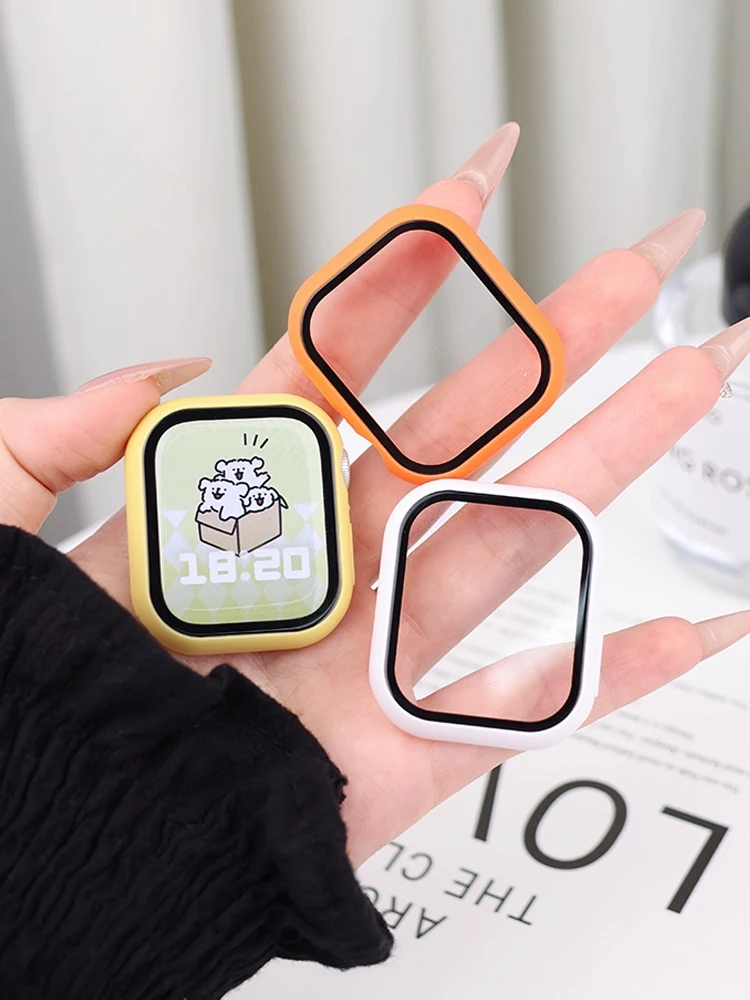 Displayschutzfolie für Apple Watch Gehäuse 45 mm 41 mm 44 mm 40 mm 42 mm gehärtetes Glas + Abdeckung PC-Stoßstange Apple Watch Serie 9 4 5 6 SE 7 8 Image