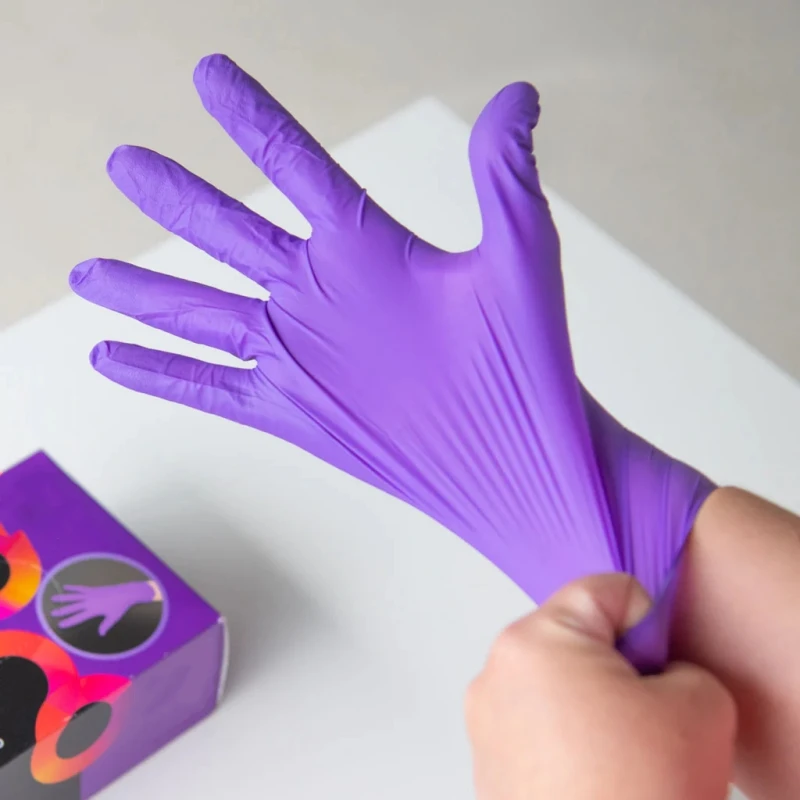 20/50/100PCS Lila Einweg-Nitril-Handschuhe, wasserdicht, rutschfest, für Arbeit, Küche, Haushalt, Reinigung, Schönheitssalon, Haarschnitt Image