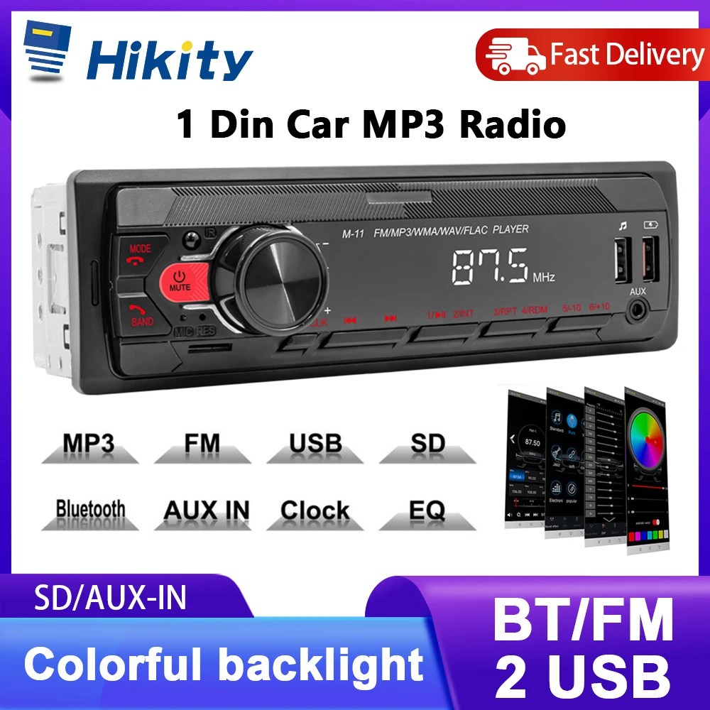 Hikity 1 DIN Auto-MP3-Player, Einbau, 12V, Steuerung, Auto-Multimedia, USB/SD/AUX-IN, Digitaler Bluetooth-Audio, unterstützt TF-Karte, RCA Image