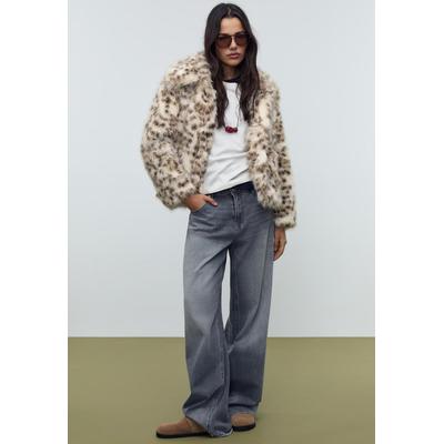 Stradivarius Leopard print faux fur jacket Ecru M