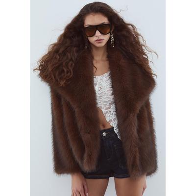 Stradivarius Cropped faux fur jacket Brown XS
