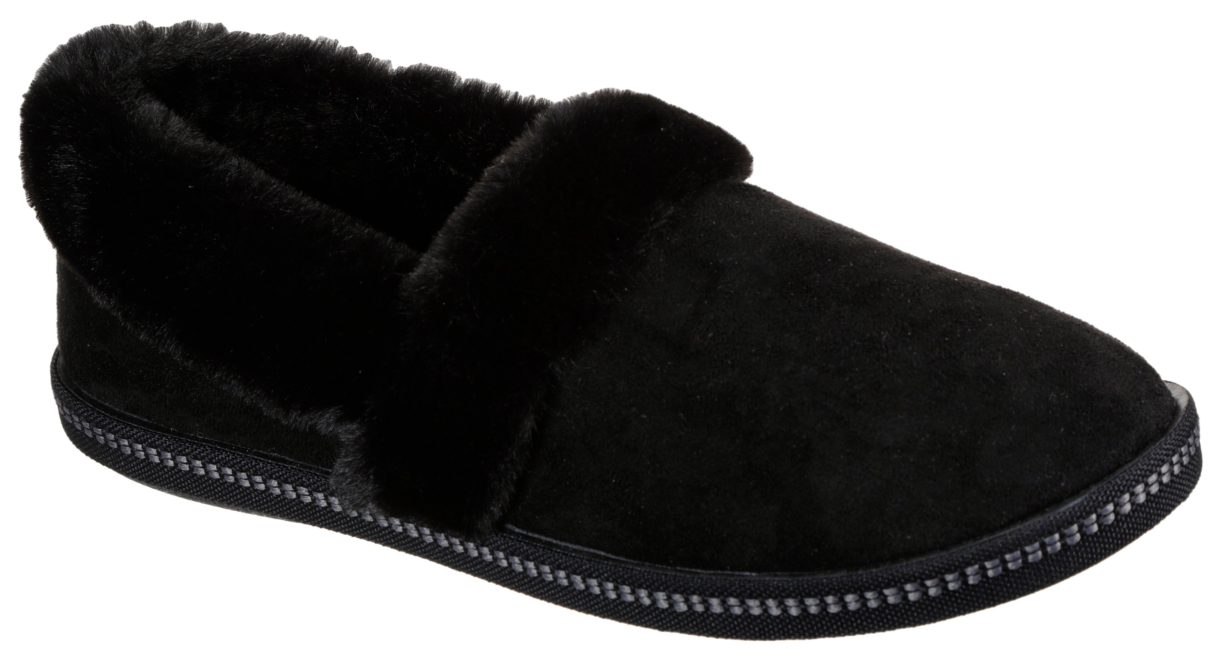 Pantoffel SKECHERS "COZY CAMPFIRE TEAM TOAST", Damen, Gr. 39, schwarz, Velourslederimitat, Fellimitat, Klassisch, Schuhe, Hausschuh mit Memory Foam-Ausstattung