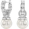 Paar Creolen SWAROVSKI "Schmuck Geschenk Matrix Drop-Ohrhänger", silber (metallfarben, kristallweiß, weiß, kristallweiß), Ohrringe, Damen, Metall-Perlen, Metall, Perlen, mit Swarovski Kristall - mit Swarovski Perle - Einhänger abnehmbar
