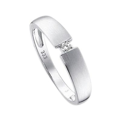 Spannring FIRETTI "Schmuck Geschenk Gold 333 Damenring Verlobungsring Goldring Solitär" Gr. 17, weiß (weißgoldfarben), Fingerringe, Damen, 17, 0,05 ct P2 = erkennbare Einschlüsse, Weißgold 333-Diamanten, 2,2mm, Weißgold 333, Diamanten, mit Brillant Image