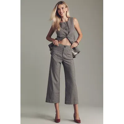 The Colette Houndstooth Crop Wide-Leg Trousers by Maeve