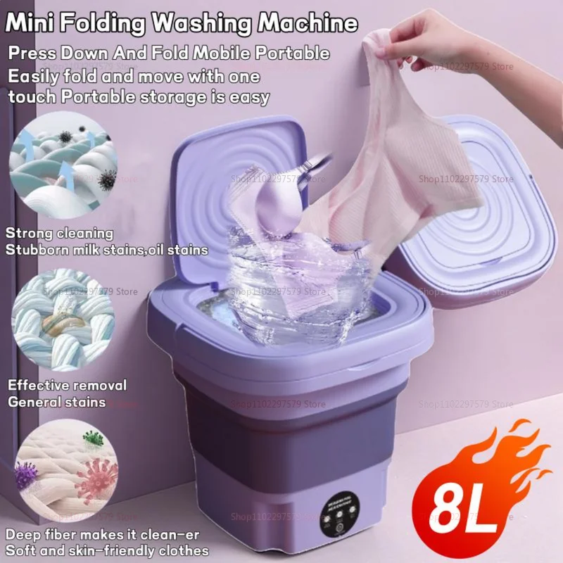 Machine à laver pliable de 8l avec tuyau de vidange, Mini Machine à laver entièrement automatique pour appartement, dortoir, hôtel, lave-linge Portable