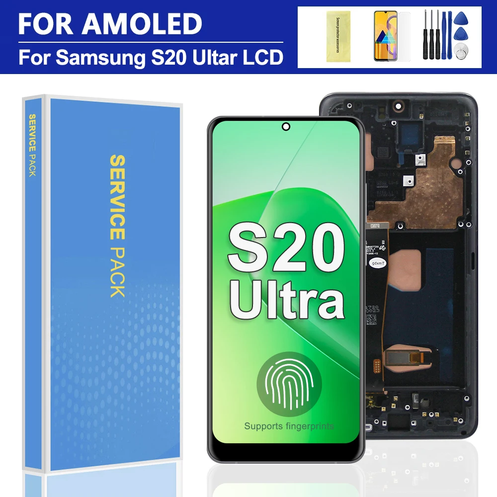 AMOLED S20 Ultra Bildschirmbaugruppe, für Samsung S20 Ultra 5G G988 G988U LCD-Display, digitaler Touchscreen mit Rahmen Image