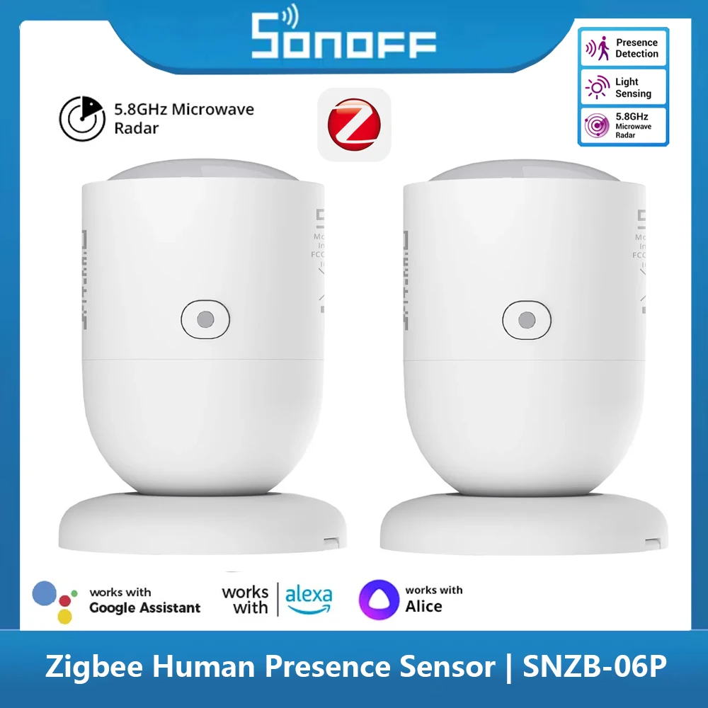 SONOFF SNZB-06P Zigbee Human Presence Sensor 5.8GHz Microwave Radar Detection Smart Scene Compatible Alice Google IFTTT HA