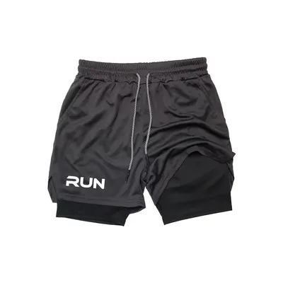 RUN Printed Men's 2 in 1 Running Shorts - Fitness Running Gym Workout Quick Drying Compression Sport Shorts RL000433