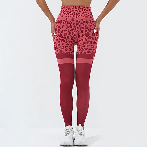 Per donna Pantaloni a compressione Collant da corsa Leggings da yoga Controllo addominale Vita Alta Palestra Allenamento Atletico Pantaloni Leopardo Rosso Blu Verde Autunno Gli sport Abbigliamento