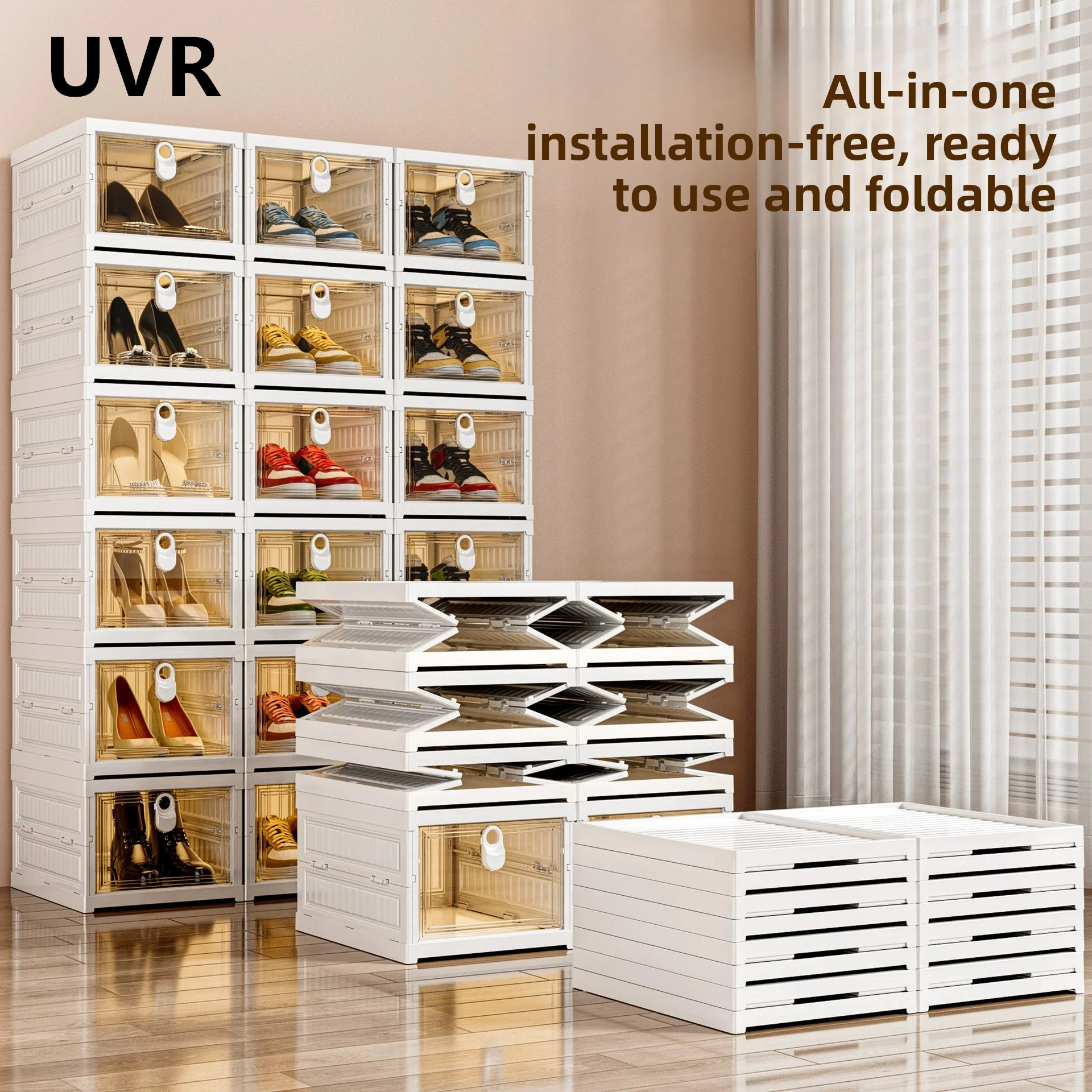 UVR Klappbarer Aufbewahrungsschrank für den Haushalt, Tür, Schuhschrank, Wohnzimmer, Schlafzimmer, Aufbewahrungsbox, mehrschichtiges Snack-Regal, Wohnmöbel