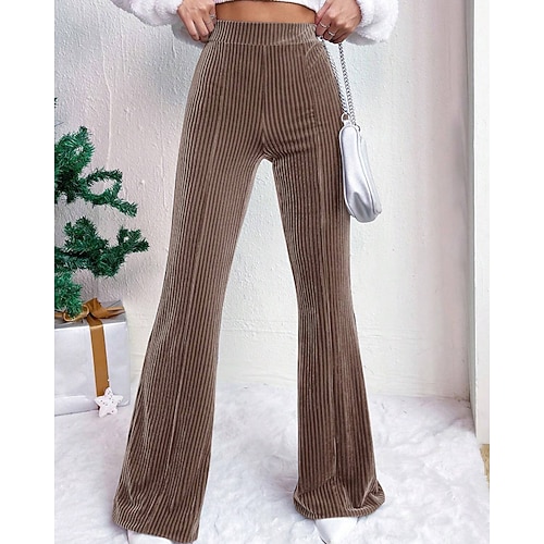 Damen Weites Bein Cordhose Stoffhosen Streetwear Lässig Volle Länge Natürliche Taille Einfach Elastischer Bund Bequem Outdoor Urlaub Ausgehen Wein Pfauenblau Rosa Khaki Herbst Normale Passform Image