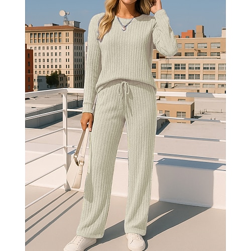 Damen Strickanzug Lounge-Anzüge Einfarbig Kombination Herbst Schwarz Burgunderrot Outdoor Reise Sport Hohe Taille Langarm Sport Sportkleidung Mikroelastisch Normale Passform Image