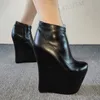 LAIGZEM Frauen Stiefeletten Plattform Runde Kappe 20 CM High Heels Seite Zip Up Kurze Stiefel Club Damen Schuhe Frau Große größe 39 45 48