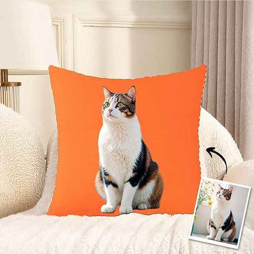 personalisierter Foto-Kissenbezug, individueller Kissenbezug, Geschenk für Katzenliebhaber, Freunde und Familie, perfekt als Dekoration für das Sofa zu Hause und das Schlafzimmer Image