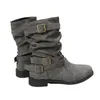Plus Größe 43, Damenstiefel, europäische und amerikanische Mode, Schnalle, plissiert, kurze Stiefel, Herbst und Winter, neue flache Stiefel, Damenschuhe