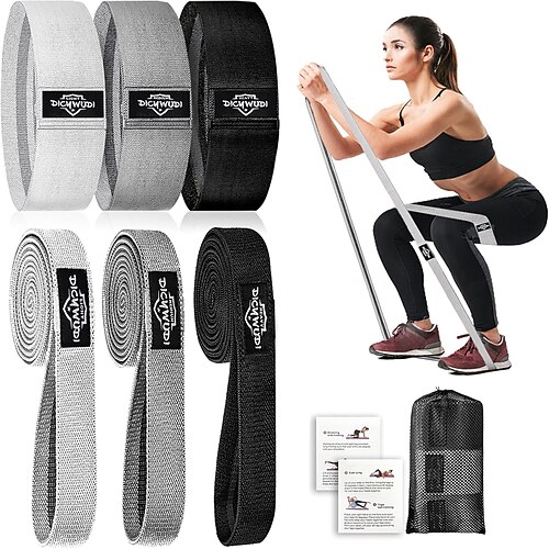 Stoff-Widerstandsbänder zum Trainieren, 6er-Pack rutschfeste Übungsbänder für Damen und Herren, Stoff-Booty-Bänder für Zuhause, Fitness, Pilates, Stretching Image
