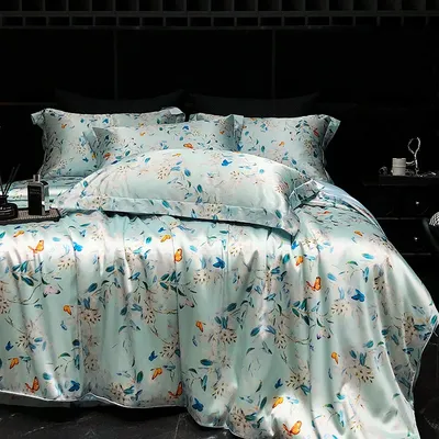 Luxury Palace Style Silk Bedding Set HighEnd Soft Silky Satin Quilt Cover Set Printed Queen King Duvet Cover Gift for Your Lover