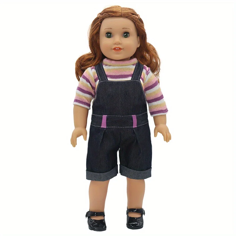 1 Satz Mädchenpuppenkleidung, geeignet für 16-Zoll-Puppen (Produkt enthalten keine Puppe und Schuhe). Lila Jeansoverall aus Wolle