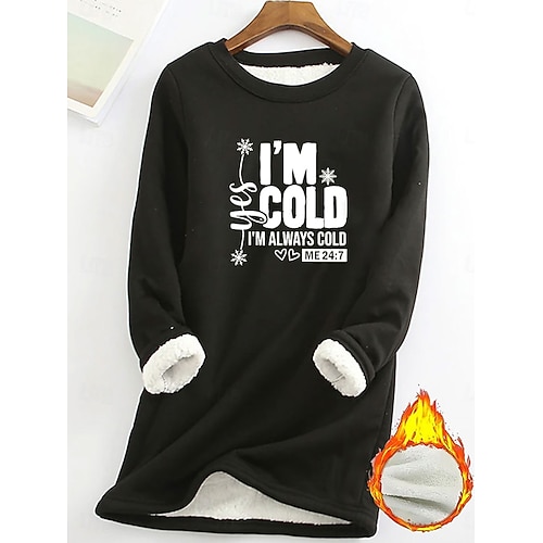Damen Pullover Sweatshirt Grafik Buchstabe Warm Lässig Flauschig Langarm Rundhalsausschnitt Rundhals Lange Oberteile Lässig Straße Blau Hellrosa Schwarz Dunkelpink Frühling Herbst Winter