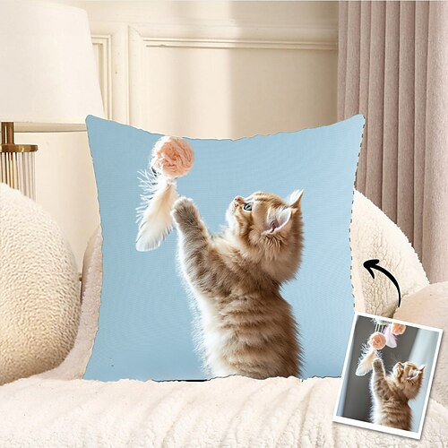 personalisierter Foto-Kissenbezug, individueller Kissenbezug, Geschenk für Katzenliebhaber, Freunde und Familie, perfekt als Dekoration für das Sofa zu Hause und das Schlafzimmer Image