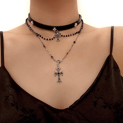 Punk Gothic Halskette Halsband Kreuzanhänger Hexe Vampir Kostüm Damen Halloween Karneval Leistung Party Lässig Erwachsene 1 Halskette Ganzjahres Image