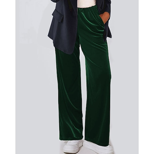 Damen Weites Bein Cordhose Stoffhosen Streetwear Lässig Volle Länge Natürliche Taille Einfach Tasche Elastischer Bund Bequem Straße Ferien Alltagskleidung Kastanienbraun Dunkelrot Dunkelblau Schwarz Image