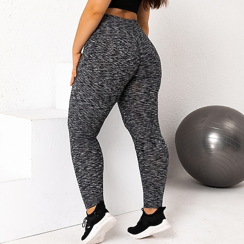 Damen Kompressionshose Yoga-Leggings Große Größe Bauchkontrolle Hohe Taille Fitnessstudio sportlich Laufen Unterteile Druck Schwarz Grau Herbst Sport Sportkleidung Image