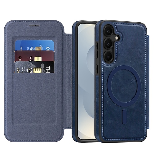 Handy Hülle Handyhüllen Für Samsung Galaxy S25 Ultra S24 Plus S23 Ultra Plus S22 Ultra Rückseite Magnetisch Kartenfach Stoßfest Retro TPU PU-Leder Image