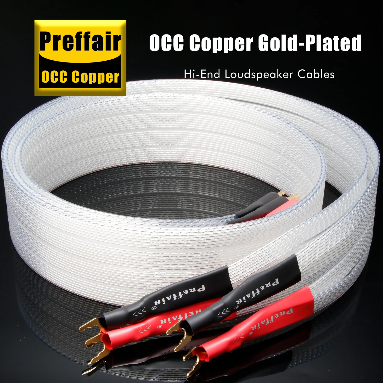 Paar Falt-Lautsprecherkabel 8N OCC versilbertes Band-Lautsprecherkabel Y-Spaten auf 4 mm BFA-Bananenstecker für Verstärker-Lautsprecher Image