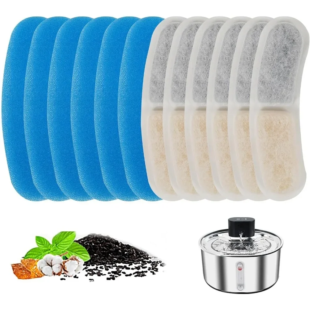Cat Water Fountain Filters, 6 Pack Replacement Filters for 3.2L Stainless Steel Pet Water Fountain, Dog Water Fountain