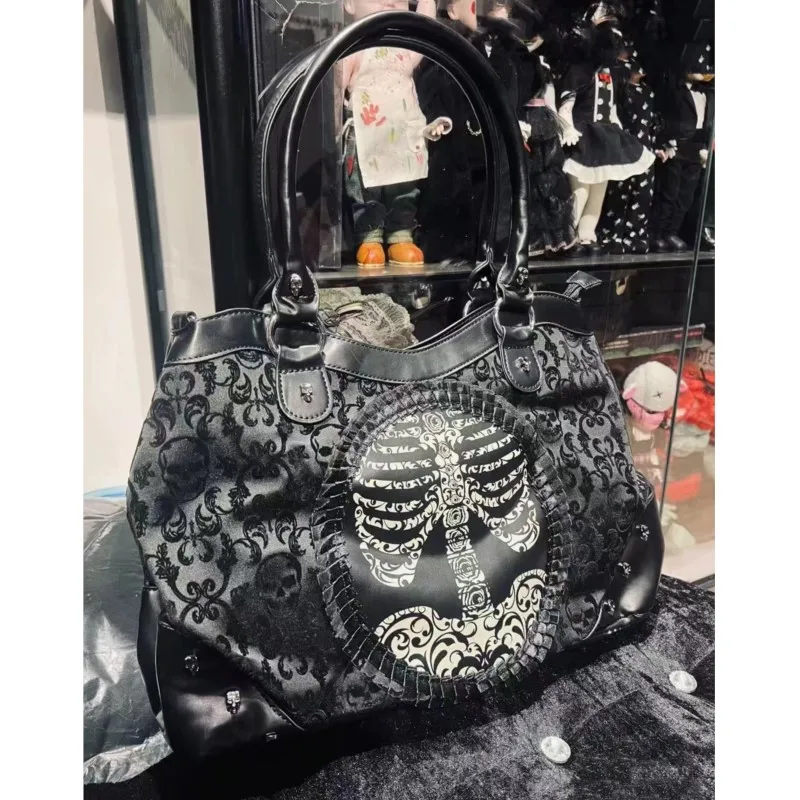 JIAERDI Gothic Y2k Schwarz Einkaufstasche Frauen Retro Dark Night Glow Leder Große Kapazität Schulter Taschen Damen Vintage Handtasche 2025